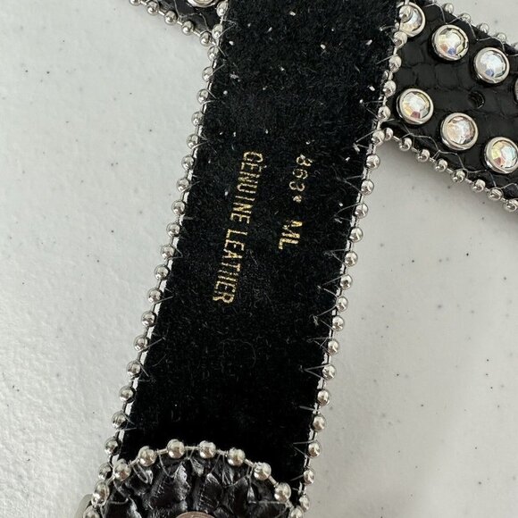 Nocona Black Leather Belt Crystal Rhinestone Aurora Borealis M/L - Picture 7 of 15